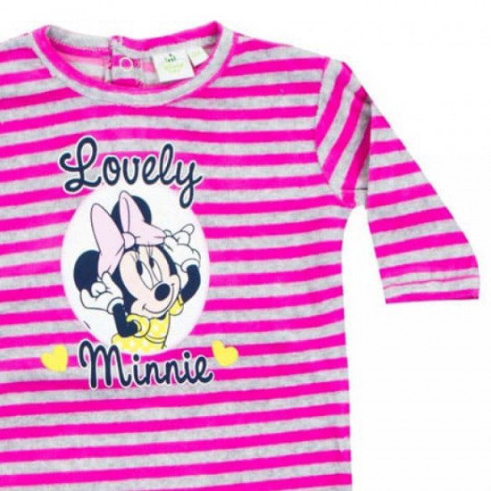 Disney Minnie Mouse Βρεφικό Φορμάκι Βελουτέ Χειμερινό Μακρυμάνικο Κορίτσι Ροζ 0324