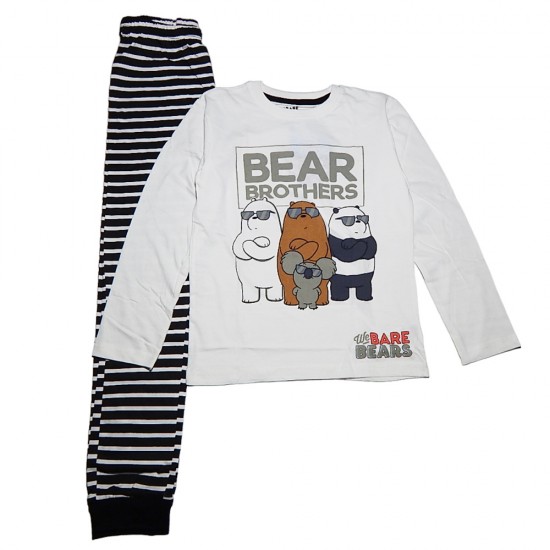 We Bare Bears Παιδικές Πιτζάμες Χειμερινές Βαμβακερές Για Αγόρι 663 Λευκό